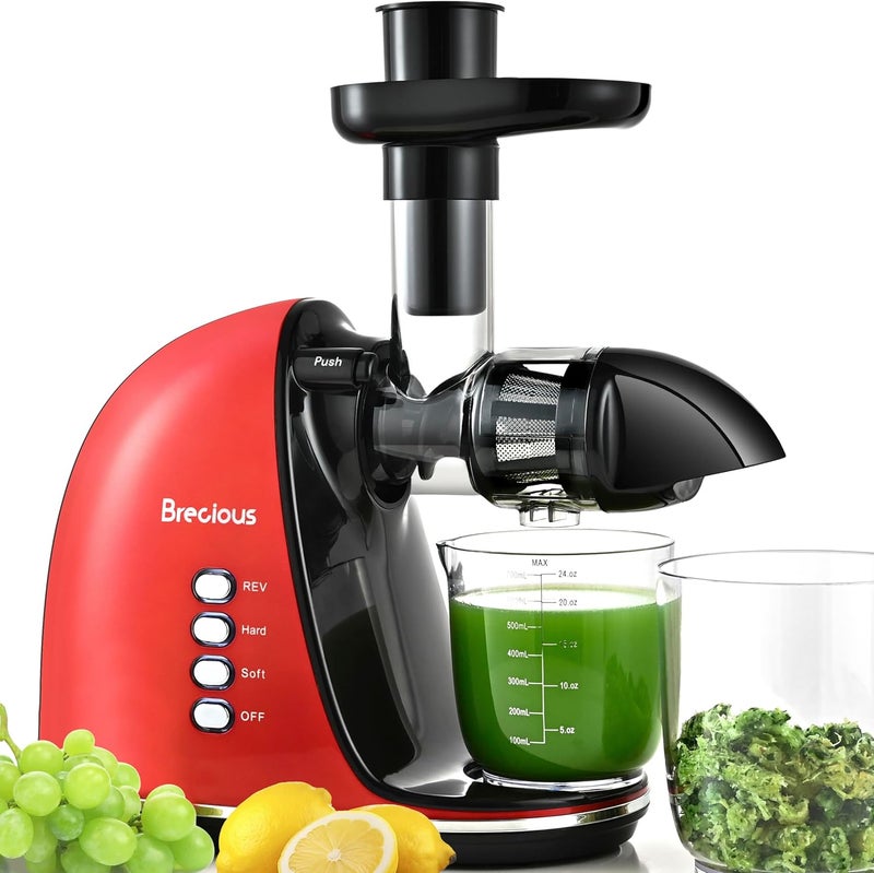 BRECIOUS Slow Masticating Juicer, Cold Press Juicers with 2 Speed Modes & Quiet Motor,Juicers Machines Vegetable and Fruit with Reverse Function,Celery Juicer,BPA-Free,Easy to Clean (Red） - Image 1